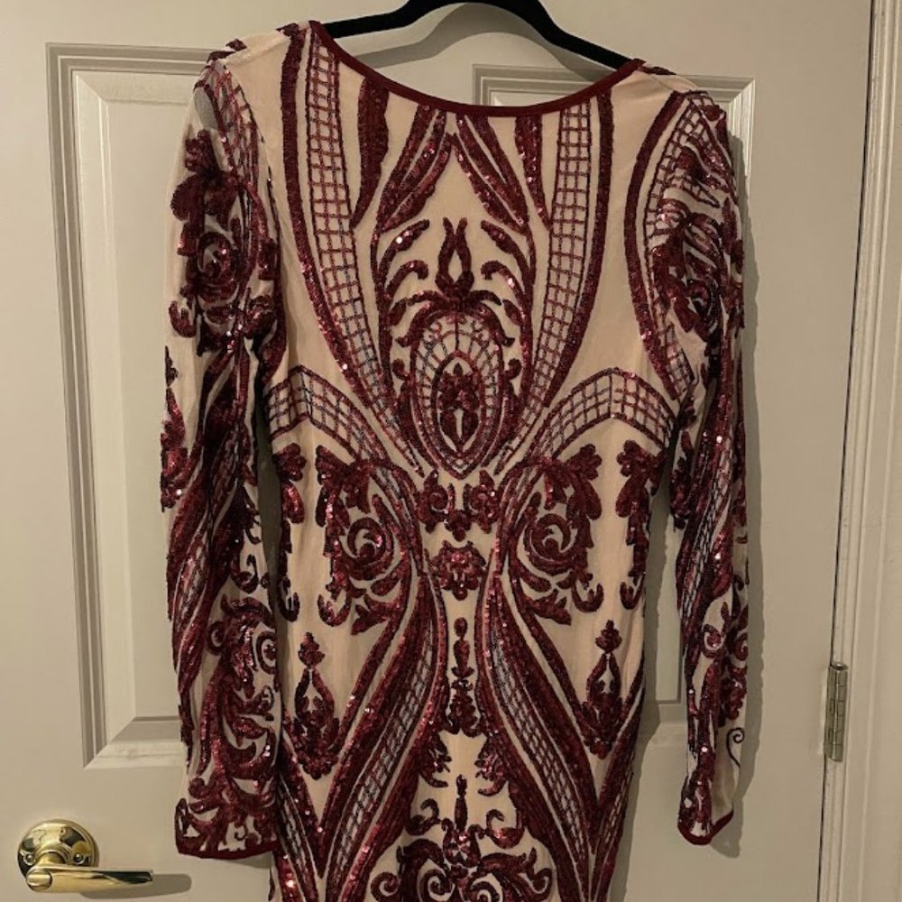 Red & Nude Sequin Cocktail Dress - Medium